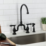 Heirloom Two-Handle 3-Hole Deck Mount Bridge Kitchen Faucet with Brass Side Sprayer