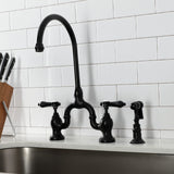 Heirloom Two-Handle 3-Hole Deck Mount Bridge Kitchen Faucet with Brass Side Sprayer