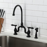 Heirloom Two-Handle 3-Hole Deck Mount Bridge Kitchen Faucet with Brass Side Sprayer