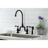 Tudor Two-Handle 3-Hole Deck Mount Bridge Kitchen Faucet with Brass Side Sprayer