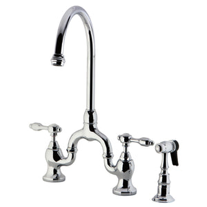 Tudor Two-Handle 3-Hole Deck Mount Bridge Kitchen Faucet with Brass Side Sprayer