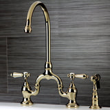 Heirloom Two-Handle 3-Hole Deck Mount Bridge Kitchen Faucet with Brass Side Sprayer