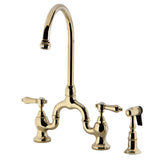 Heirloom Two-Handle 3-Hole Deck Mount Bridge Kitchen Faucet with Brass Side Sprayer