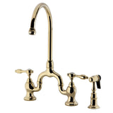 Tudor Two-Handle 3-Hole Deck Mount Bridge Kitchen Faucet with Brass Side Sprayer