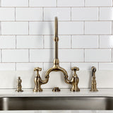 English Country Two-Handle 3-Hole Deck Mount Bridge Kitchen Faucet with Brass Side Sprayer