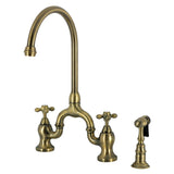 English Country Two-Handle 3-Hole Deck Mount Bridge Kitchen Faucet with Brass Side Sprayer