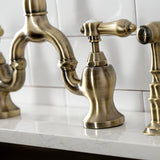Heirloom Two-Handle 3-Hole Deck Mount Bridge Kitchen Faucet with Brass Side Sprayer