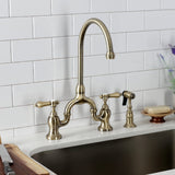 Heirloom Two-Handle 3-Hole Deck Mount Bridge Kitchen Faucet with Brass Side Sprayer