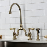 Heirloom Two-Handle 3-Hole Deck Mount Bridge Kitchen Faucet with Brass Side Sprayer