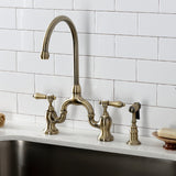 Heirloom Two-Handle 3-Hole Deck Mount Bridge Kitchen Faucet with Brass Side Sprayer
