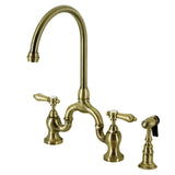 Heirloom Two-Handle 3-Hole Deck Mount Bridge Kitchen Faucet with Brass Side Sprayer