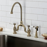 English Country Two-Handle 3-Hole Deck Mount Bridge Kitchen Faucet with Brass Side Sprayer