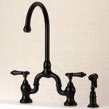 Heirloom Two-Handle 3-Hole Deck Mount Bridge Kitchen Faucet with Brass Side Sprayer