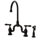 Heirloom Two-Handle 3-Hole Deck Mount Bridge Kitchen Faucet with Brass Side Sprayer