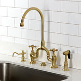 English Country Two-Handle 3-Hole Deck Mount Bridge Kitchen Faucet with Brass Side Sprayer
