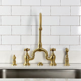 English Country Two-Handle 3-Hole Deck Mount Bridge Kitchen Faucet with Brass Side Sprayer