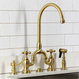 English Country Two-Handle 3-Hole Deck Mount Bridge Kitchen Faucet with Brass Side Sprayer