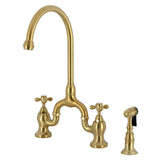 English Country Two-Handle 3-Hole Deck Mount Bridge Kitchen Faucet with Brass Side Sprayer
