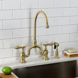 Heirloom Two-Handle 3-Hole Deck Mount Bridge Kitchen Faucet with Brass Side Sprayer