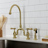 Heirloom Two-Handle 3-Hole Deck Mount Bridge Kitchen Faucet with Brass Side Sprayer