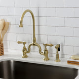Heirloom Two-Handle 3-Hole Deck Mount Bridge Kitchen Faucet with Brass Side Sprayer