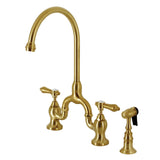 Heirloom Two-Handle 3-Hole Deck Mount Bridge Kitchen Faucet with Brass Side Sprayer
