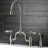 Heirloom Two-Handle 3-Hole Deck Mount Bridge Kitchen Faucet with Brass Side Sprayer