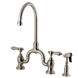 Heirloom Two-Handle 3-Hole Deck Mount Bridge Kitchen Faucet with Brass Side Sprayer