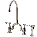 Tudor Two-Handle 3-Hole Deck Mount Bridge Kitchen Faucet with Brass Side Sprayer