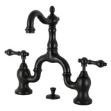 English Country Two-Handle 3-Hole Deck Mount Bridge Bathroom Faucet with Brass Pop-Up