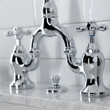 English Country Two-Handle 3-Hole Deck Mount Bridge Bathroom Faucet with Brass Pop-Up