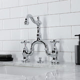 English Country Two-Handle 3-Hole Deck Mount Bridge Bathroom Faucet with Brass Pop-Up
