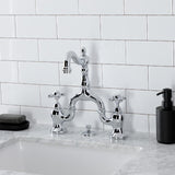 English Country Two-Handle 3-Hole Deck Mount Bridge Bathroom Faucet with Brass Pop-Up