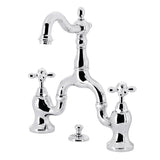 English Country Two-Handle 3-Hole Deck Mount Bridge Bathroom Faucet with Brass Pop-Up