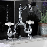 English Country Two-Handle 3-Hole Deck Mount Bridge Bathroom Faucet with Brass Pop-Up