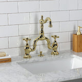 English Country Two-Handle 3-Hole Deck Mount Bridge Bathroom Faucet with Brass Pop-Up