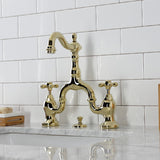 English Country Two-Handle 3-Hole Deck Mount Bridge Bathroom Faucet with Brass Pop-Up