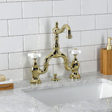 English Country Two-Handle 3-Hole Deck Mount Bridge Bathroom Faucet with Brass Pop-Up