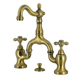 English Country Two-Handle 3-Hole Deck Mount Bridge Bathroom Faucet with Brass Pop-Up