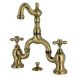 English Country Two-Handle 3-Hole Deck Mount Bridge Bathroom Faucet with Brass Pop-Up