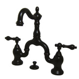 English Country Two-Handle 3-Hole Deck Mount Bridge Bathroom Faucet with Brass Pop-Up