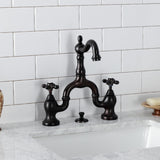 English Country Two-Handle 3-Hole Deck Mount Bridge Bathroom Faucet with Brass Pop-Up