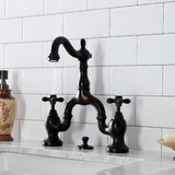English Country Two-Handle 3-Hole Deck Mount Bridge Bathroom Faucet with Brass Pop-Up