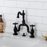 English Country Two-Handle 3-Hole Deck Mount Bridge Bathroom Faucet with Brass Pop-Up
