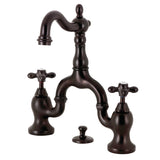 English Country Two-Handle 3-Hole Deck Mount Bridge Bathroom Faucet with Brass Pop-Up