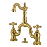 English Country Two-Handle 3-Hole Deck Mount Bridge Bathroom Faucet with Brass Pop-Up