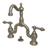 English Country Two-Handle 3-Hole Deck Mount Bridge Bathroom Faucet with Brass Pop-Up