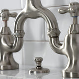English Country Two-Handle 3-Hole Deck Mount Bridge Bathroom Faucet with Brass Pop-Up