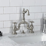 English Country Two-Handle 3-Hole Deck Mount Bridge Bathroom Faucet with Brass Pop-Up