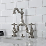 English Country Two-Handle 3-Hole Deck Mount Bridge Bathroom Faucet with Brass Pop-Up